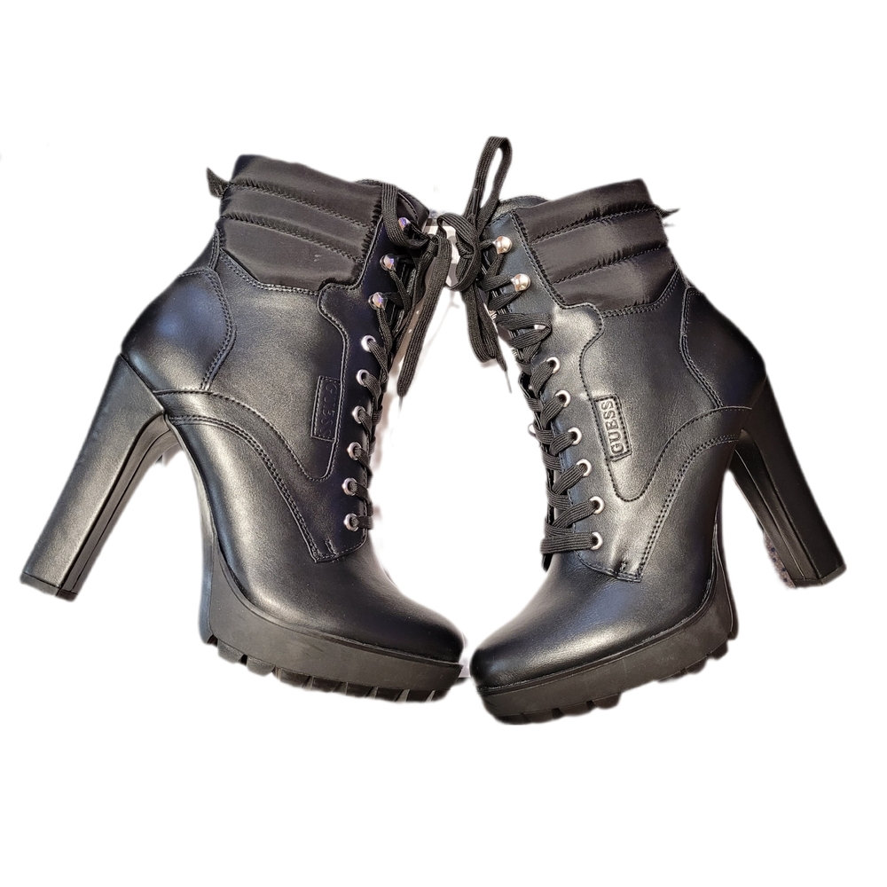 Black GUESS Boots - Stylish TALL Platform Combat Boots- TALORE, Size 10